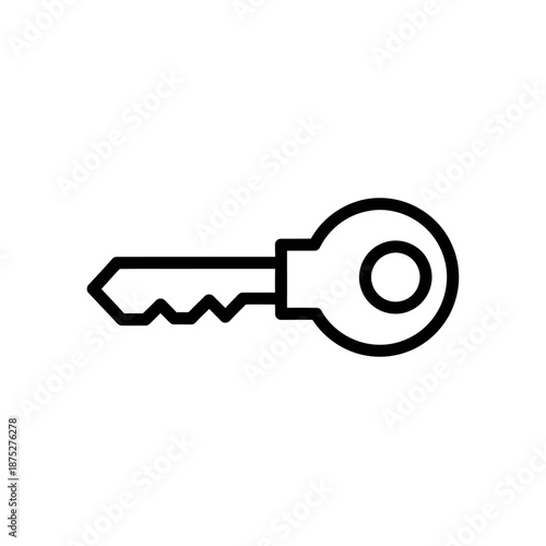 Simple Black and White Outline of a House Key for Lock and Security Use