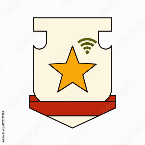 Digital security shield icon with golden star and Wi-Fi signal, representing online protection, quality service, and internet connectivity achievement.