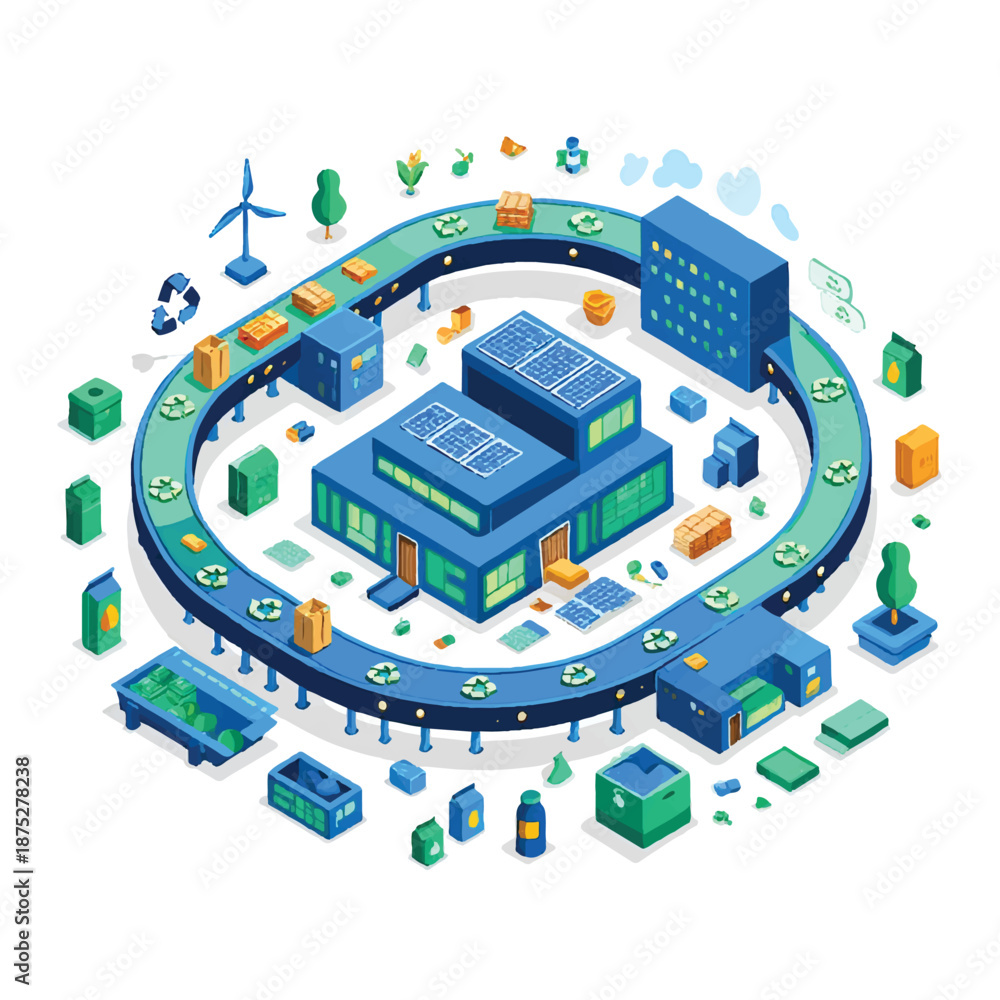 Fototapeta premium Circular Economy Concept Diagram with Sustainability and Recycling Icons