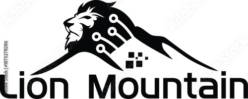 Vector Lion mountain with technology logo design