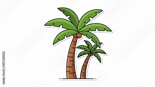 Two cartoon palm trees with coconuts on a white background
