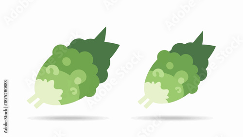 Two simplified green vegetables with leafy tops, casting shadows