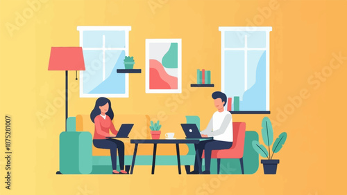 People working on laptops in a living room