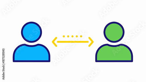 Simple graphic showing two people with a dashed arrow indicating distance between them