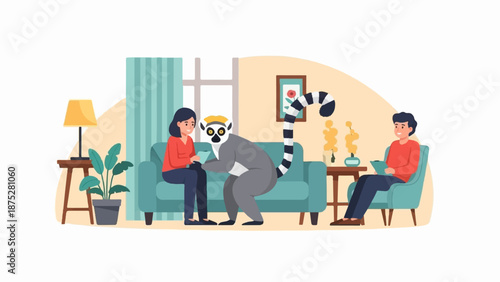 Cartoon of a therapy session with a lemur as the therapist