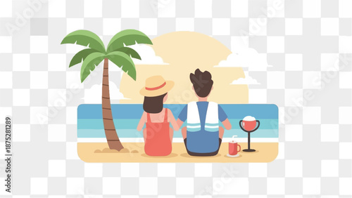 Couple enjoying sunset drinks on a tropical beach