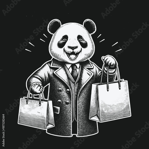 Pandas Shopping Spree: A Whimsical Illustration of Retail Therapy.