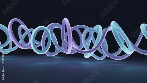 A series of glowing blue and purple neon loops intertwined on a dark background viewed from a straight-on perspective