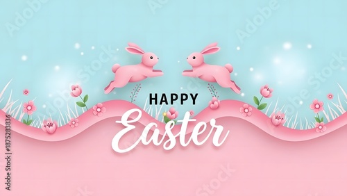 Happy easter bunnies in pastel paradise celebrating spring