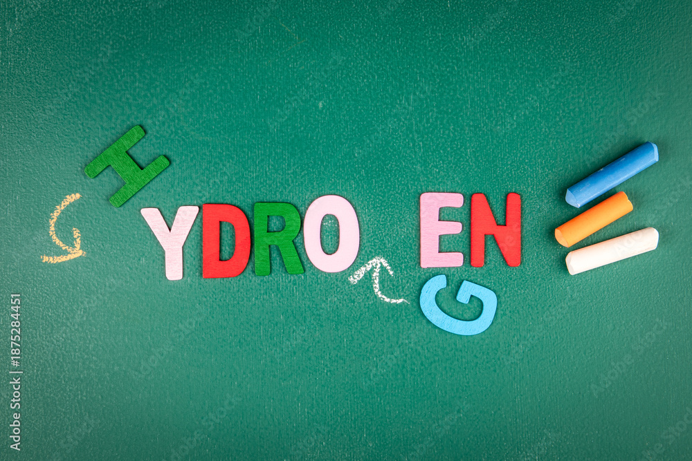 Naklejka premium HYDROGEN Concept With Letters And Chalk Arrows On Green Chalkboard