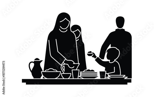 Family eating iftar meal on ramadan together at table