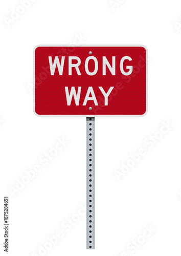 Vector illustration of the wrong way red road sign on metallic post
