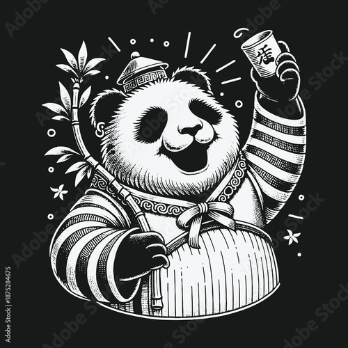 Festive Panda Toasting with Tea: A Celebration of Culture.