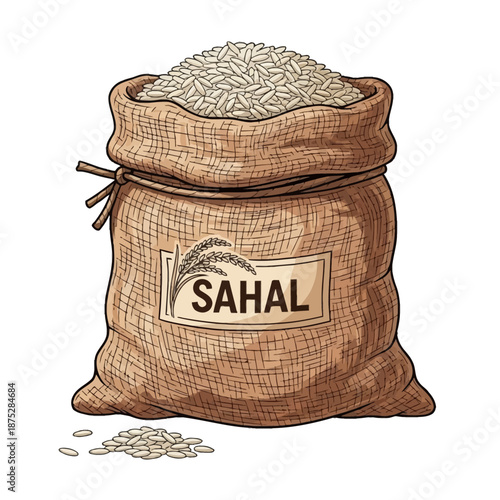 Traditional sack of white rice, symbolizing prosperity and harvest for Sinhala Awurudu celebrations in Sri Lanka, a staple for festive meals and cultural heritage