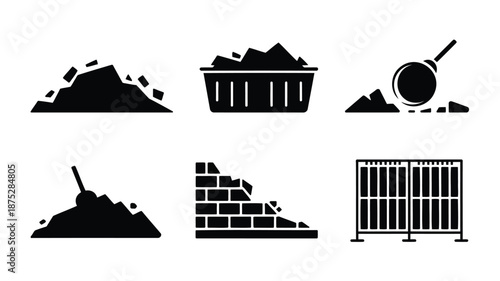Construction icons set with silhouettes of building materials
