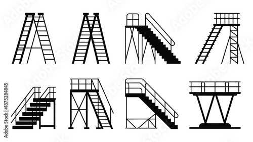 Various staircase and ladder designs for construction and industrial use