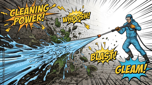 Cleaning a dirty surface with a high pressure water power washer