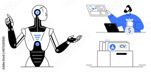 Artificial intelligence in recruitment. AI improving talent acquisition efficiency, automating resume screening, and streamlining hiring workflows. Artificial intelligence enabling smarter hiring