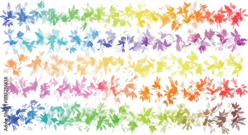 Vibrant multicolored floral patterns on white background with abstract watercolor design elements and colorful motifs