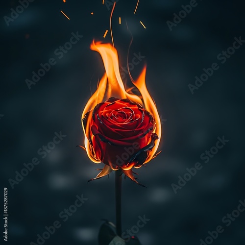 Burning Rose - A Symbol of Passion, Destruction, and Ephemeral Beauty.
