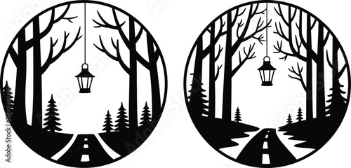 Forest Road Lantern Circle Silhouette