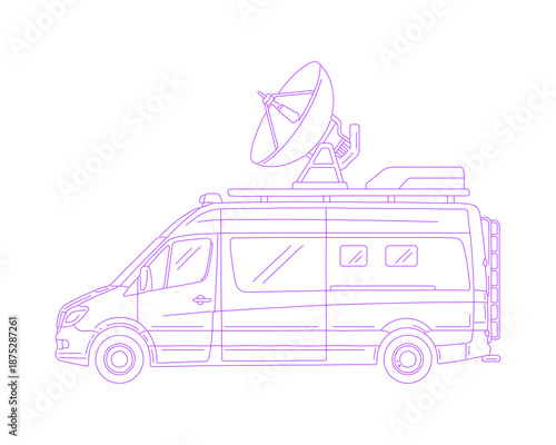 Broadcast Van Lineart Illustration