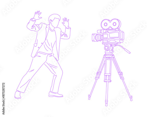 Actor Performing in Front of Camera Lineart Illustration