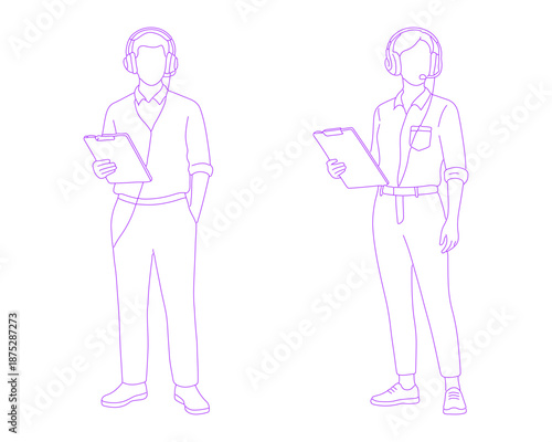 Broadcast Staff Working Lineart Illustration
