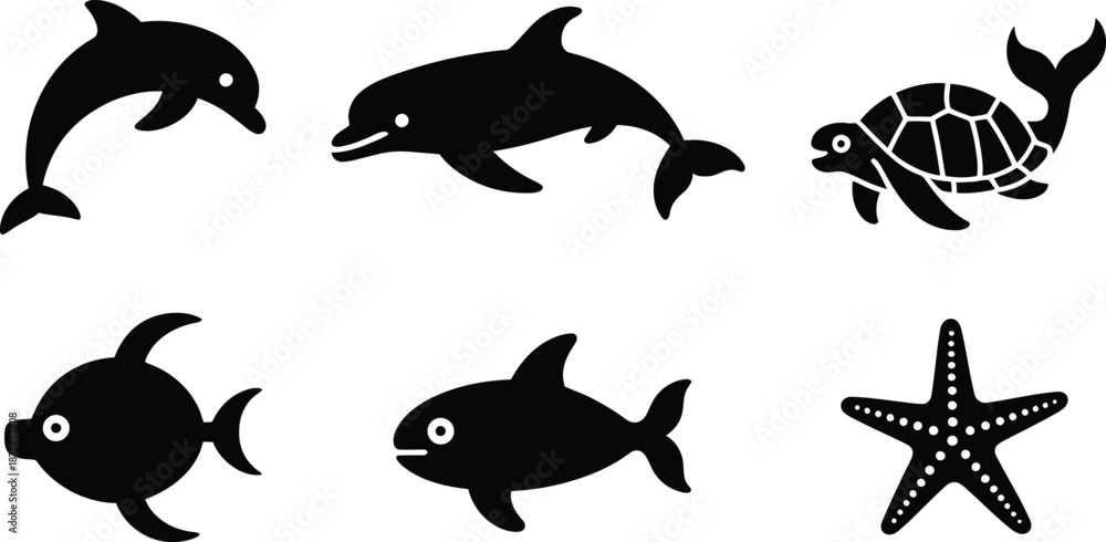 Fototapeta premium Sea Creature Black Silhouette Collection