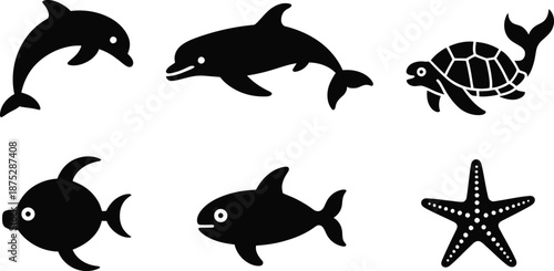 Sea Creature Black Silhouette Collection