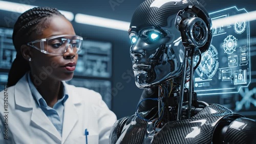 Scientist working on humanoid robot