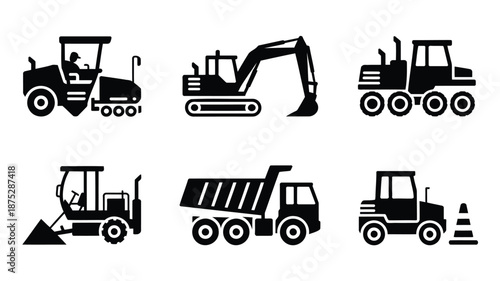 Heavy machinery icons for construction and industry