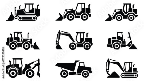 Heavy machinery icons for construction and industrial use