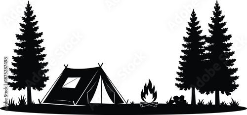 Forest Camping Tent Fire Silhouette