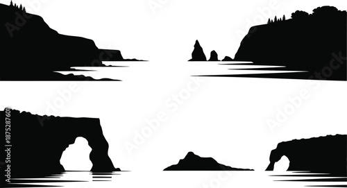Coastal Arch Rock Silhouette Illustrations