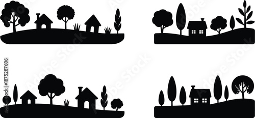 Rural House Village Landscape Set