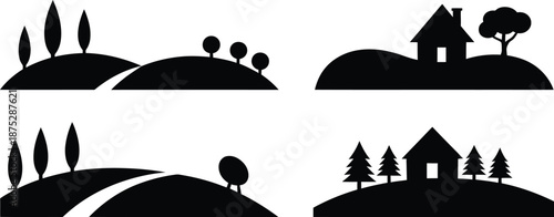 Decorative Ornate Leaf Tree Silhouettes