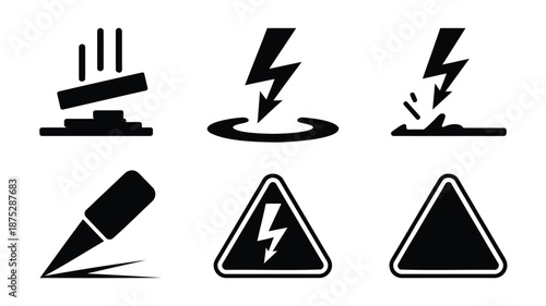 Electric warning signs and symbols set
