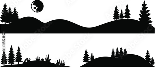 Rolling Hills Forest Night Silhouettes