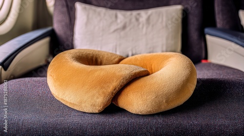 Golden slumber beckons traveler on Airplane seat with Plush Neck pillow
