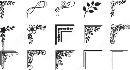 Modern minimalist corner vector set. collection abstract curve, line and circle vector elements for simple decorative frames eps