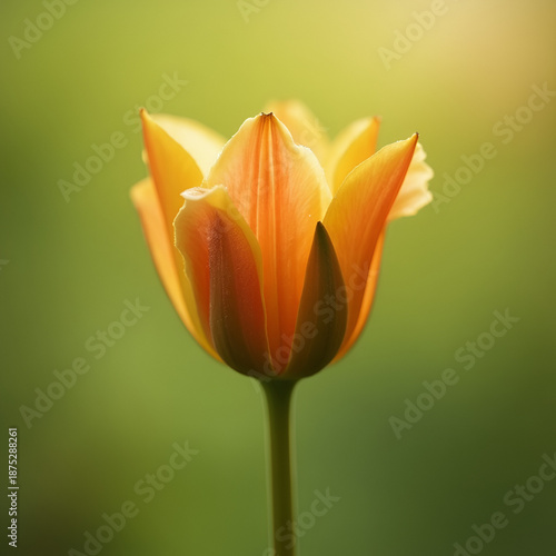 Glow of Spring: A Single Orange Tulip in Soft Morning Light