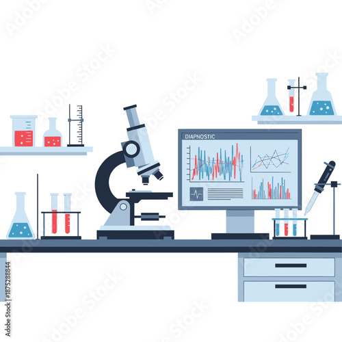 Microscope, Computer, and Lab Equipment in a Scientific Research Setting