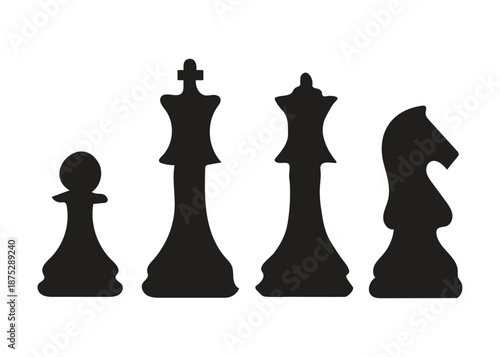 Chess pieces silhouette set with King, Queen, Knight, and Pawn icons for strategy and gaming.