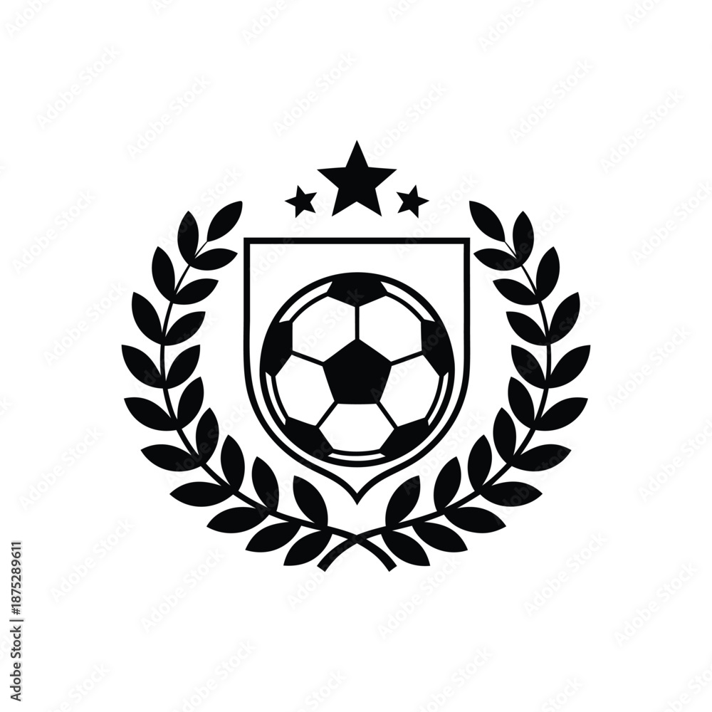 Obraz premium Football league logo, Vector illustration of a football shield logo with laurel wreath and trophy stars