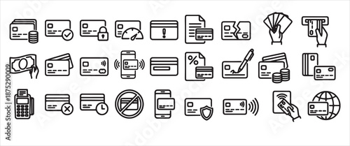 Credit card and payment method line icon set