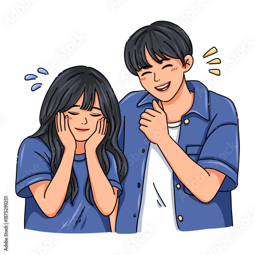 Playful Cute Couple Laughing Cartoon Illustration