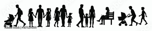 silhouettes of people walking and holding babies