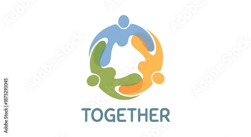 Abstract colorful people circle logo for community teamwork and together concept with blue green orange overlapping human figures for partnership diversity unity and social connection icon