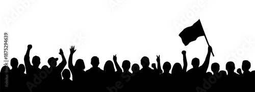 Cheering Crowd With Flag Silhouette Banner Vector illustration.